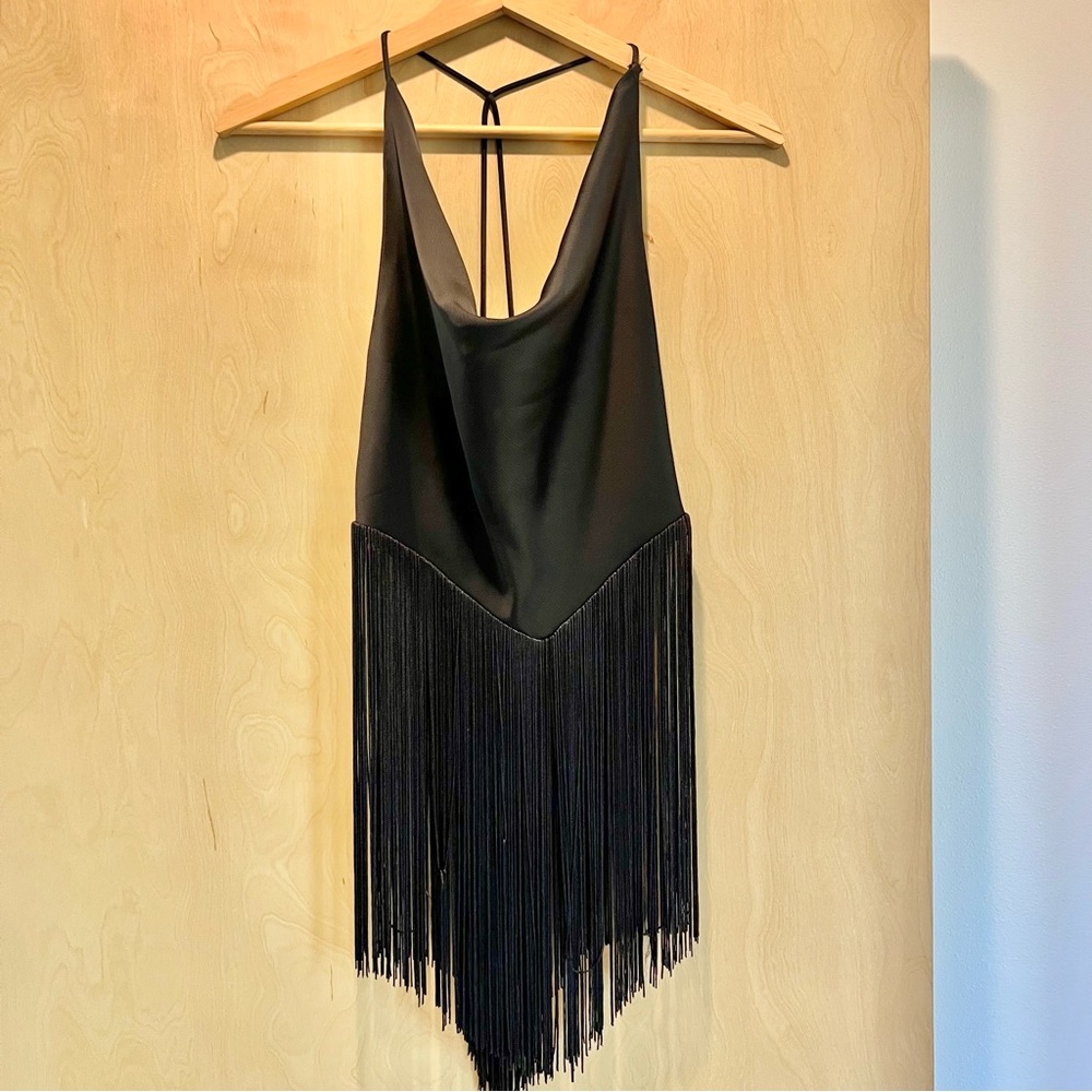 NWT Zara blac satin top with fringes